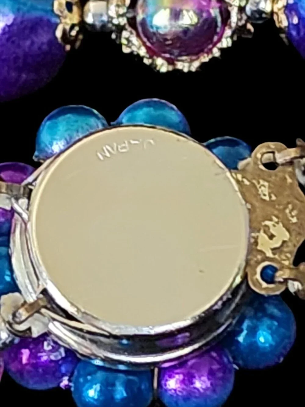 Vintage 1950s Japan Double Strand Blue Purple Moonglow Lucite AB Necklace - Picture 4 of 9